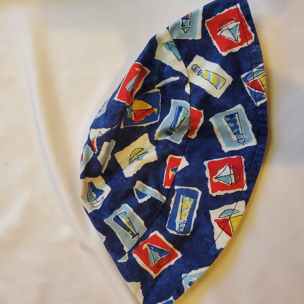 Infant Sailor Boat Nautical Print Blue Cotton Soft Cap Hat‎ vintage